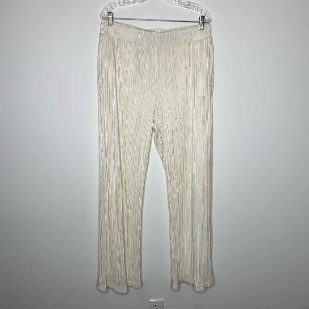 Express Cream Crinkle Fabric Wide Leg Pant